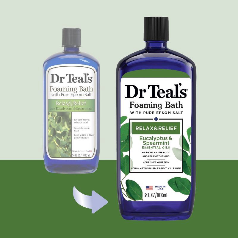 slide 2 of 6, Dr Teal's Relax & Relief Eucalyptus and Spearmint Foaming Bubble Bath - 34 fl oz, 34 fl oz