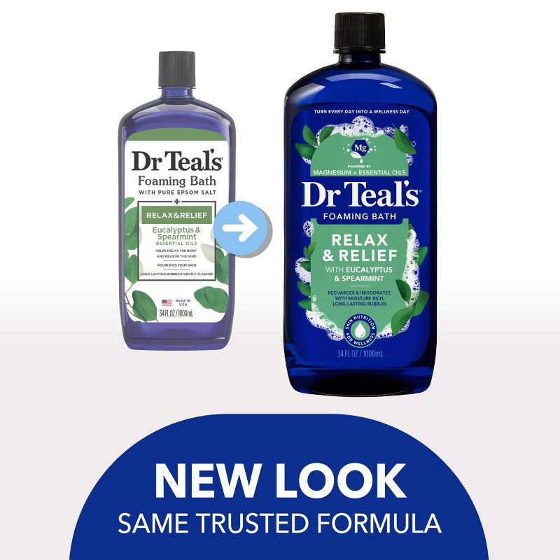 slide 2 of 5, Dr Teal's Relax & Relief Eucalyptus and Spearmint Foaming Bubble Bath - 34 fl oz, 34 fl oz