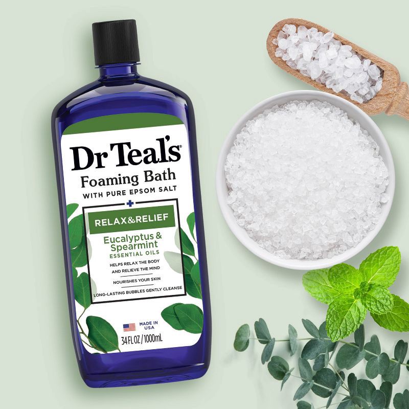 slide 5 of 6, Dr Teal's Relax & Relief Eucalyptus and Spearmint Foaming Bubble Bath - 34 fl oz, 34 fl oz