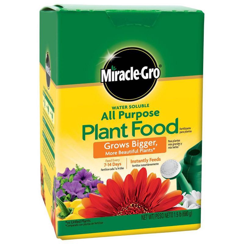 slide 1 of 12, Miracle-Gro Water Soluble All Purpose Plant Food 1.5lb: Nutrient-Rich Formula for Healthy Growth, Fast Release, 1.5 lb