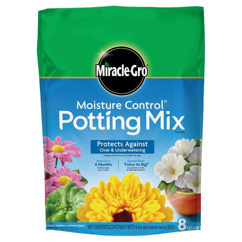 slide 1 of 5, Miracle-Gro Moisture Control Potting Mix 8qt: Indoor & Outdoor Plant Feed, Protects from Over-Watering, 8 qt