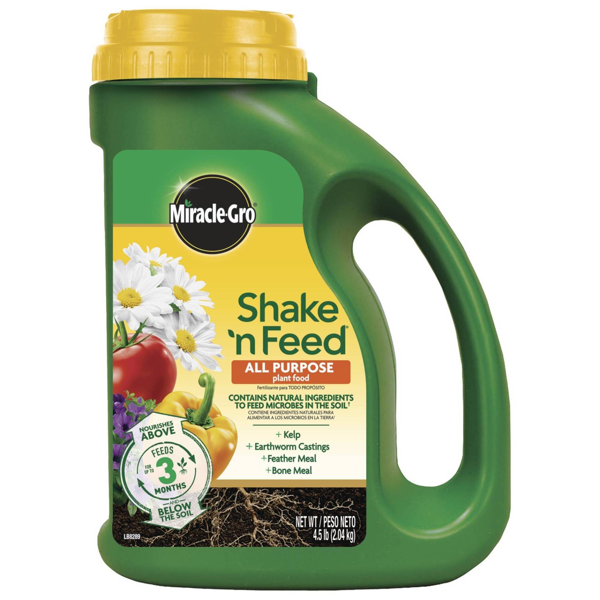 slide 1 of 7, Miracle-Gro Shake 'N Feed All Purpose Continuous Release Plant Food 4.5lb, 4.5 lb