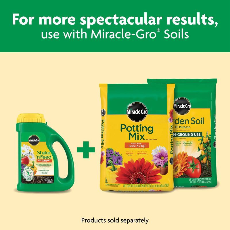 slide 11 of 11, Miracle-Gro Shake 'N Feed All Purpose Continuous Release Plant Food 4.5lb: Nutrient-Rich, Easy Dispensing, 3-Month Supply, 4.5 lb