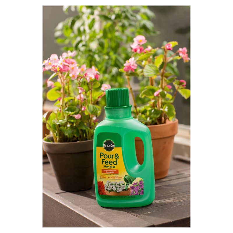 slide 2 of 4, Miracle-Gro Pour & Feed Liquid Plant Food 32oz Ready to Use: Indoor & Outdoor Container Fertilizer, 32 oz