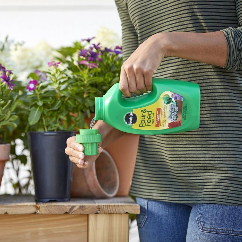 slide 4 of 5, Miracle-Gro Pour & Feed Liquid Plant Food 32oz Ready to Use: Indoor & Outdoor Container Fertilizer, 32 oz