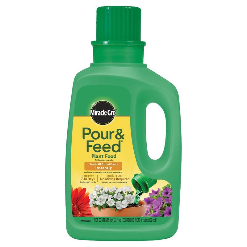 slide 1 of 4, Miracle-Gro Pour & Feed Liquid Plant Food 32oz Ready to Use: Indoor & Outdoor Container Fertilizer, 32 oz