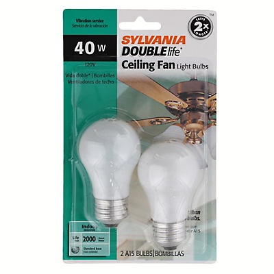 slide 1 of 1, Sylvania Double Life 40 Watt Ceiling Fan Light Bulbs, 2 ct