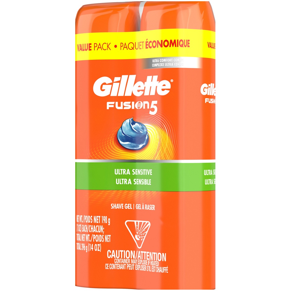 slide 2 of 2, Gillette Fusion Ultra Sensitive Hydra Men's Shave Gel Twin Pack, 2 ct; 7 oz