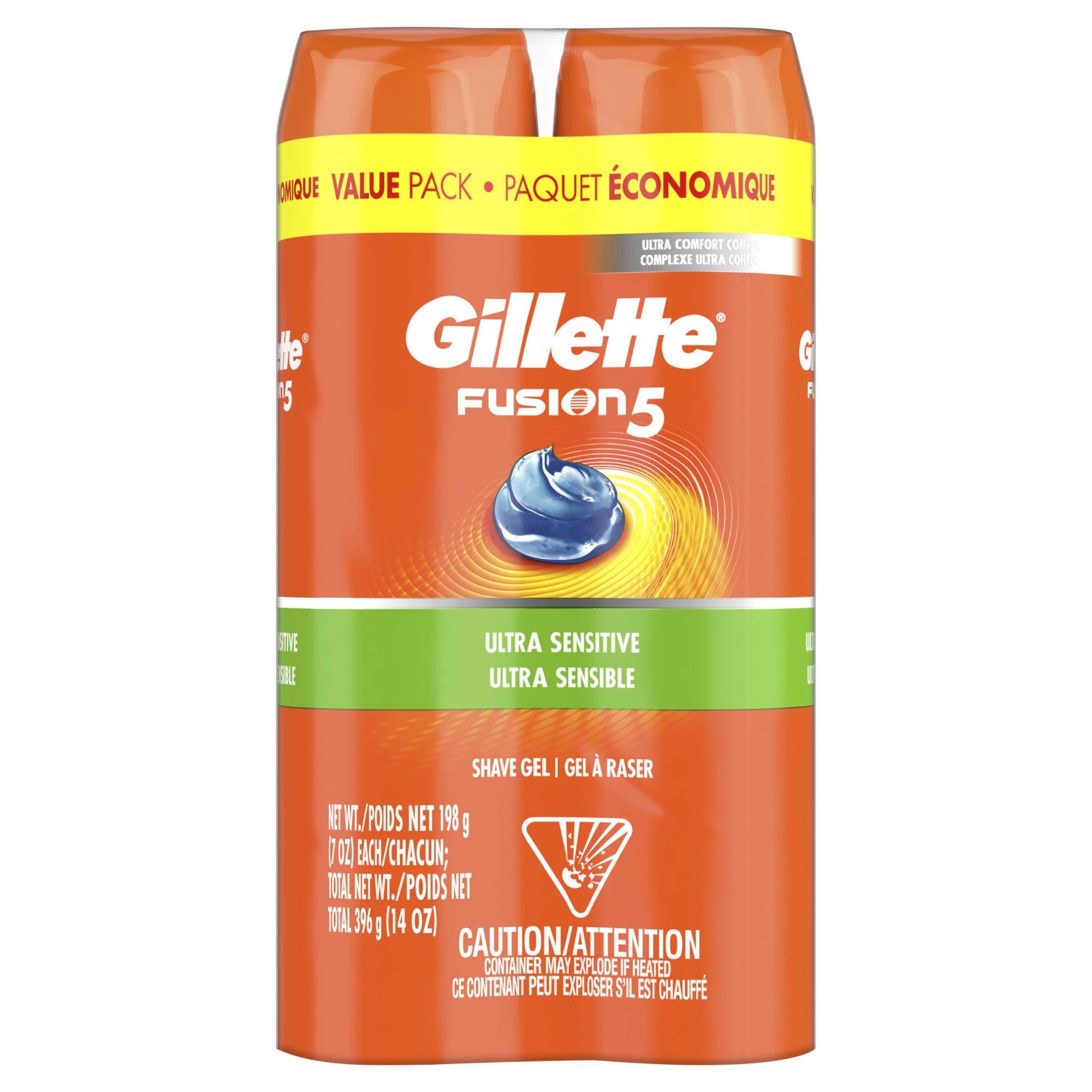 slide 1 of 2, Gillette Fusion Ultra Sensitive Hydra Men's Shave Gel Twin Pack, 2 ct; 7 oz