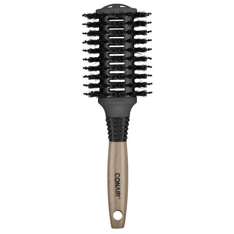 slide 2 of 3, Conair Ceramic Wood Vented Boar Bristle Round Hair Brush - Large Barrel - All Hair, 1 ct