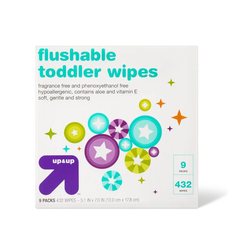 slide 1 of 3, Toddler and Family Flushable Unscented Wipes - 432ct - up & up, 432 ct