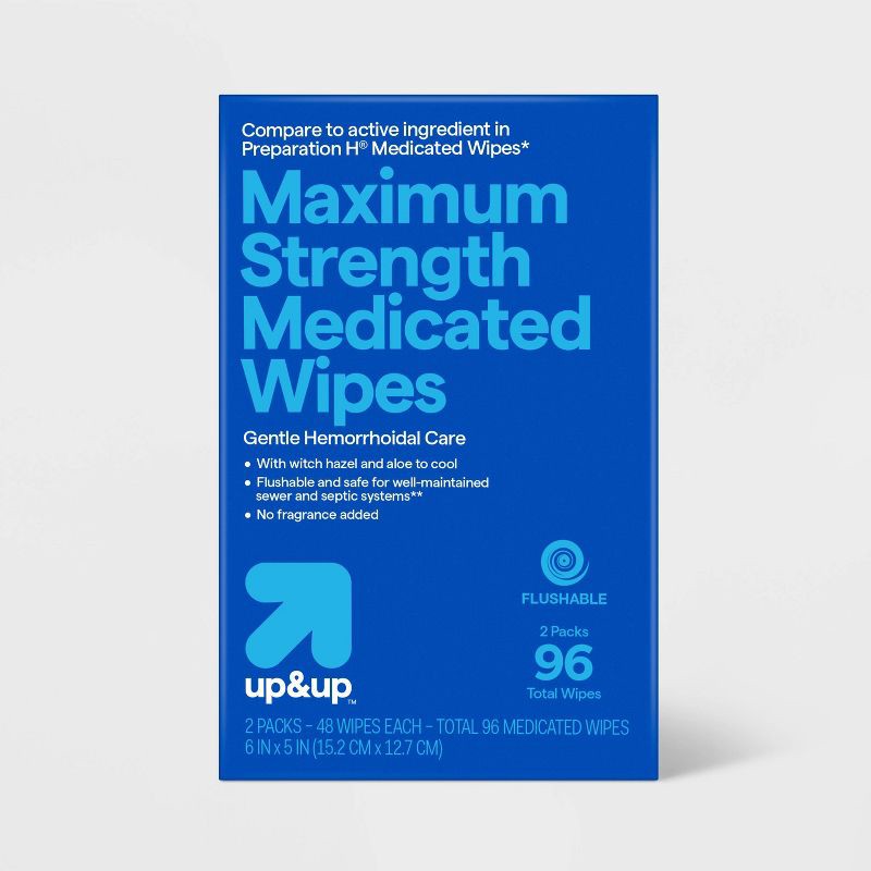 slide 1 of 5, Medicated Hemorrhoid Fragrance free Wipes - 96ct - up&up™, 96 ct