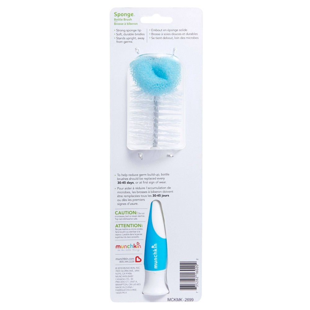 slide 3 of 4, Munchkin Sponge Bottle Brush - Blue, 1 ct