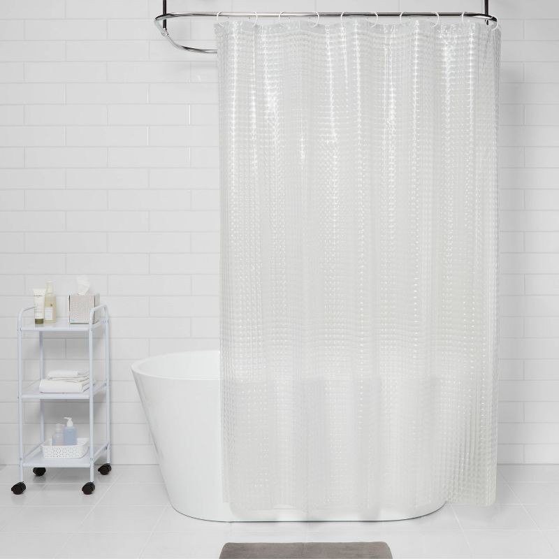 slide 2 of 4, Cubic Shower Curtain Clear - Room Essentials™: PEVA Bathroom Liner, Molded, PVC-Free, Waterproof, 1 ct