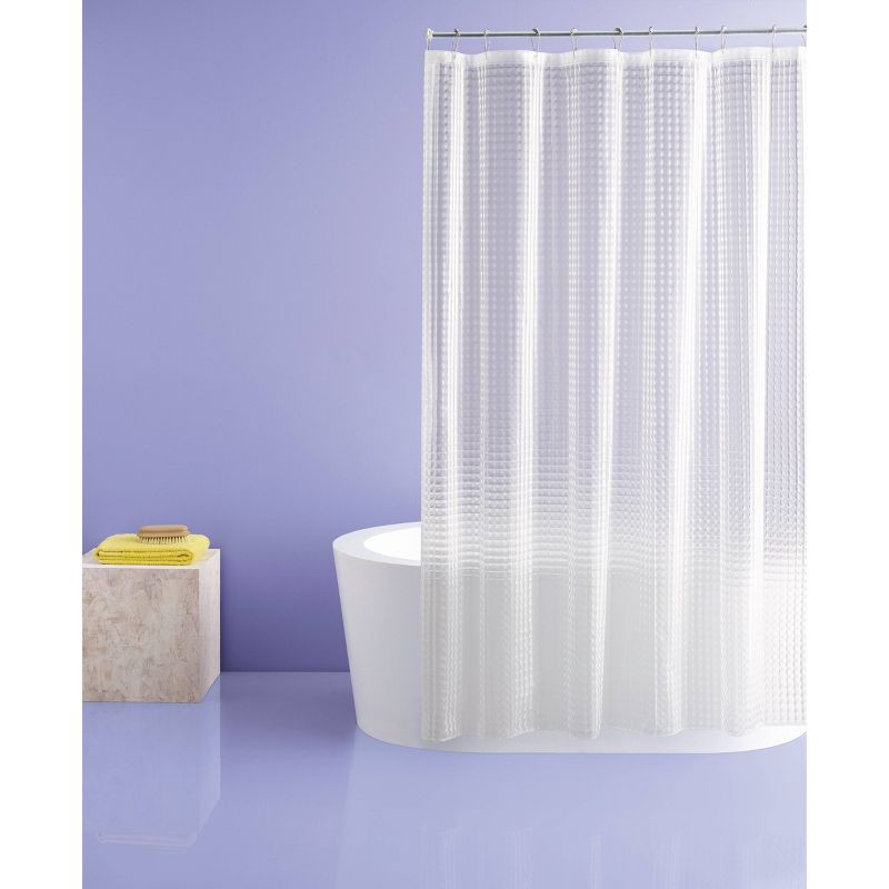 slide 3 of 4, Cubic Shower Curtain Clear - Room Essentials™: PEVA Bathroom Liner, Molded, PVC-Free, Waterproof, 1 ct