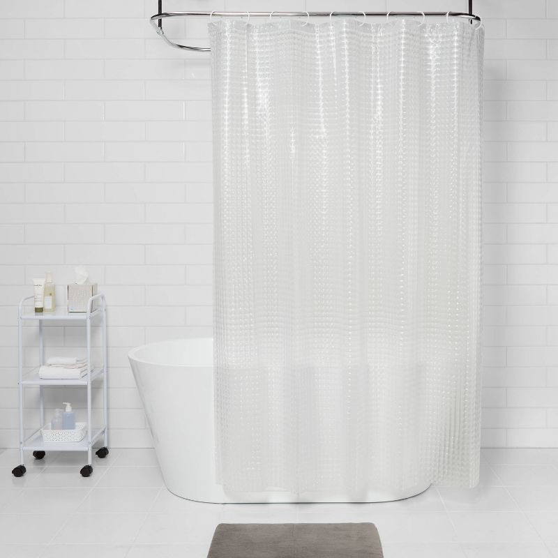 slide 4 of 4, Cubic Shower Curtain Clear - Room Essentials™: PEVA Bathroom Liner, Molded, PVC-Free, Waterproof, 1 ct