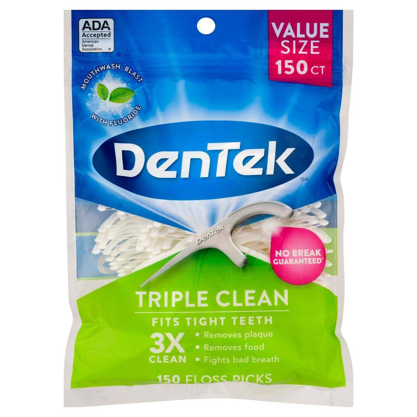 slide 1 of 5, Dentek Triple Clean Floss Picks, 150 ct