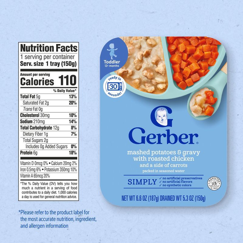 slide 7 of 8, Gerber Baby Food Mashed Potatoes & Gravy with Roasted Chicken and Carrots Toddler Meals - 6.6oz, 6.6 oz