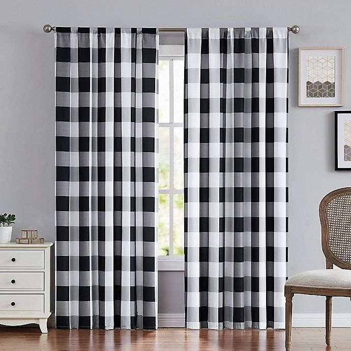 slide 1 of 2, Truly Soft Buffalo Plaid 84-Inch Rod Pocket Window Curtain Panels - Black, 2 ct