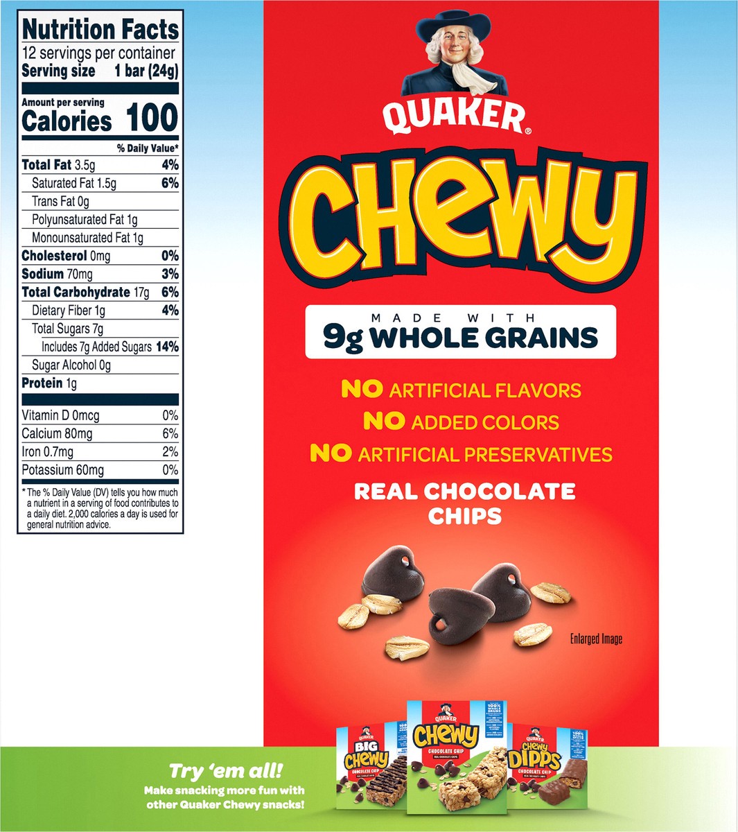 slide 5 of 9, Quaker Chewy Granola Bars Chocolate Chip 0.84 Oz 12 Count, 12 ct