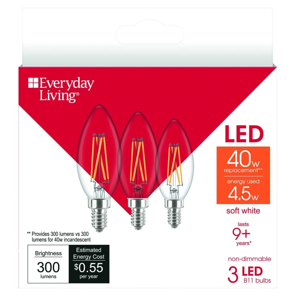 slide 3 of 3, Everyday Living 4.5 Watt (40 Watt) Soft White B11 Led Light Bulbs, 3 ct