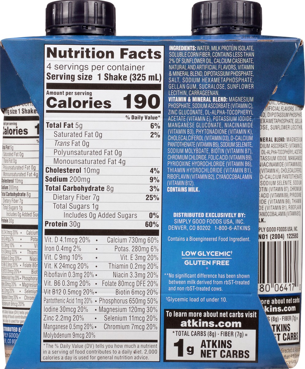 slide 5 of 9, Atkins Vanilla Plus Protein & Fiber Shake 4Pk, 44 fl oz