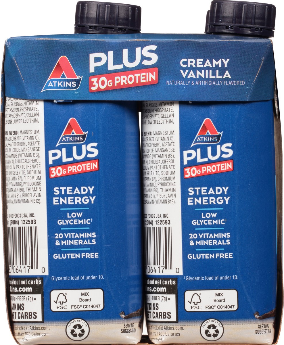 slide 4 of 9, Atkins Vanilla Plus Protein & Fiber Shake 4Pk, 44 fl oz