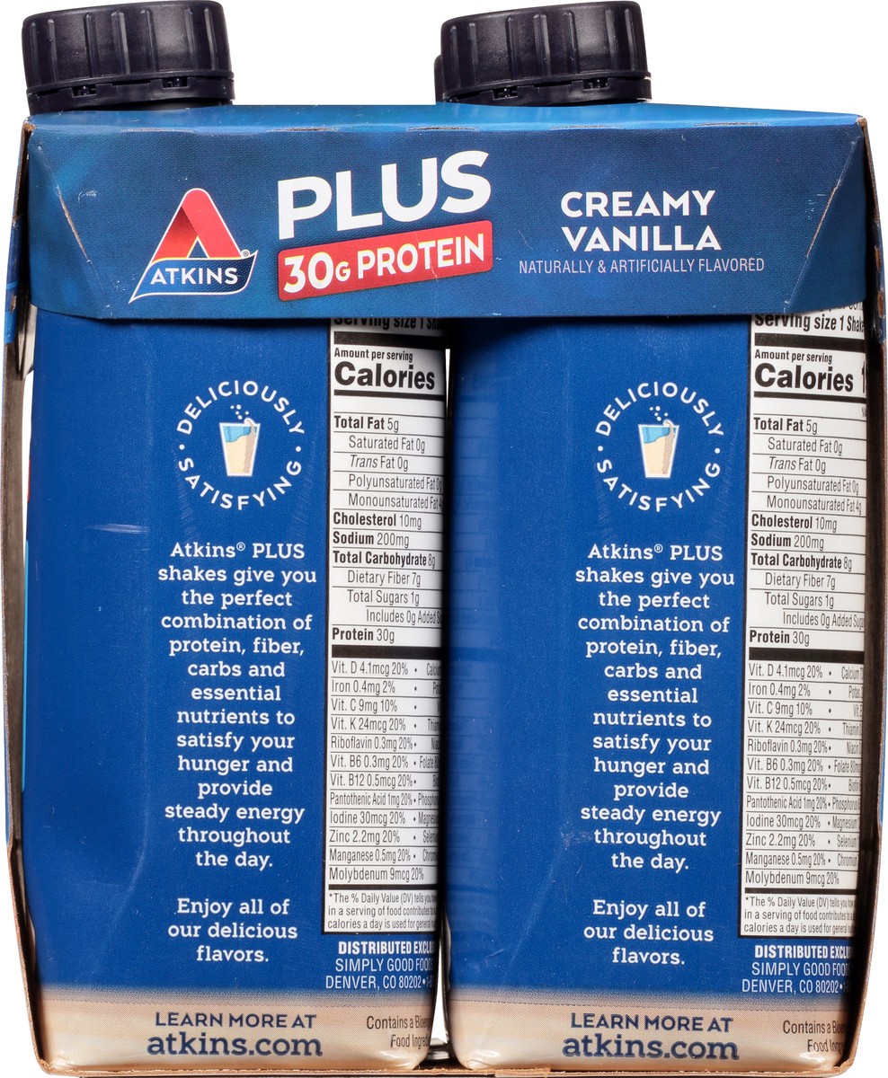 slide 7 of 9, Atkins Vanilla Plus Protein & Fiber Shake 4Pk, 44 fl oz