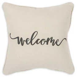 Rizzy Home Welcome Square Throw Pillow - Natural