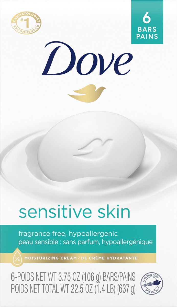 slide 2 of 4, Dove Sensitive Skin Unscented Beauty Bar, 6 ct