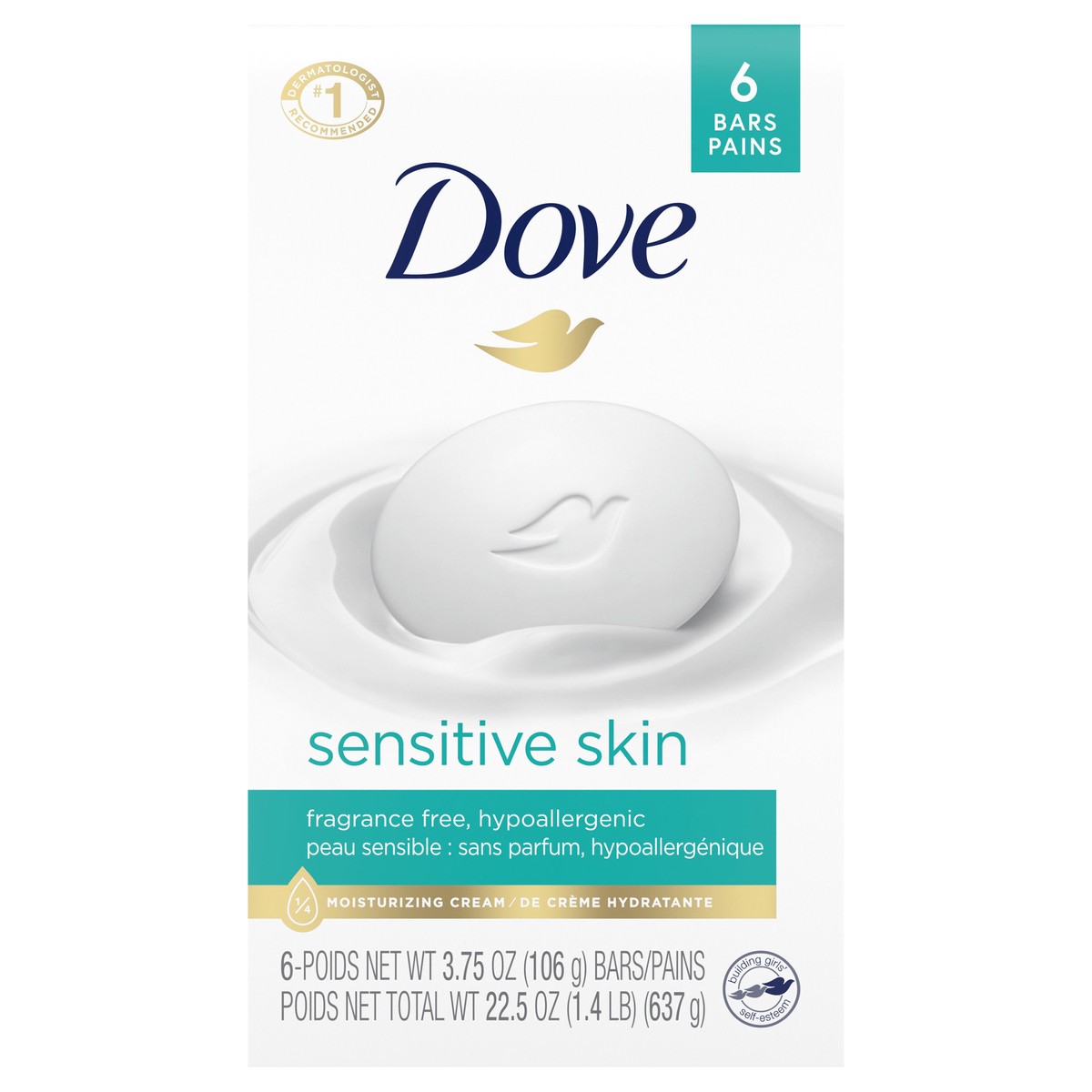 slide 1 of 4, Dove Sensitive Skin Unscented Beauty Bar, 6 ct
