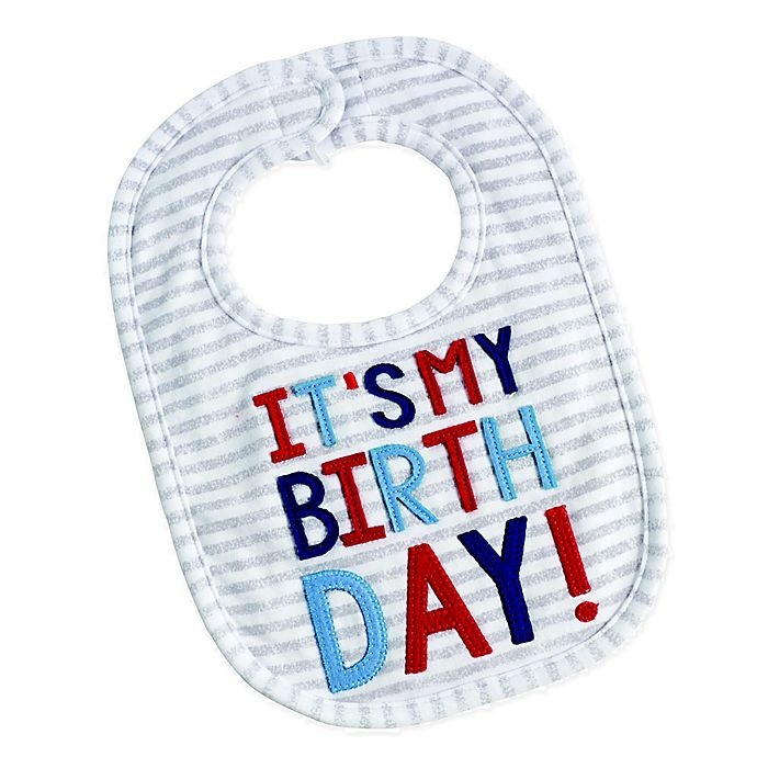 slide 1 of 1, Mud Pie Stripe Birthday Bib - Grey, 1 ct