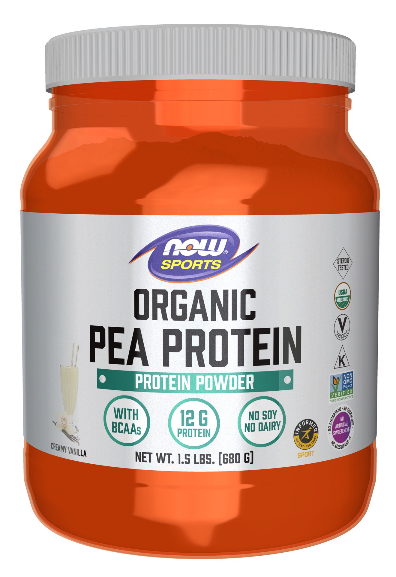 slide 1 of 5, NOW Foods Pea Protein, Organic Creamy Vanilla Powder, 1.5 lb