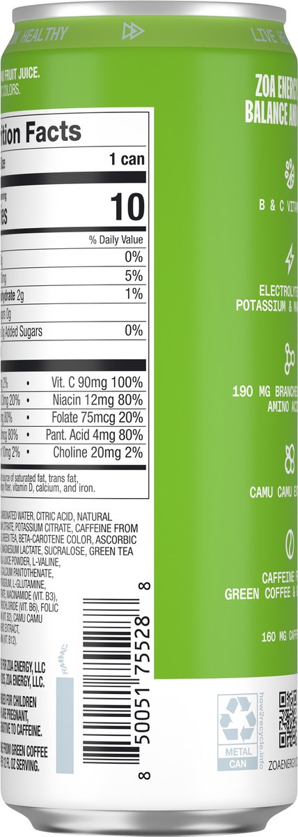 slide 4 of 12, ZOA Zero Sugar Green Apple Energy Drink 12 fl oz, 12 oz