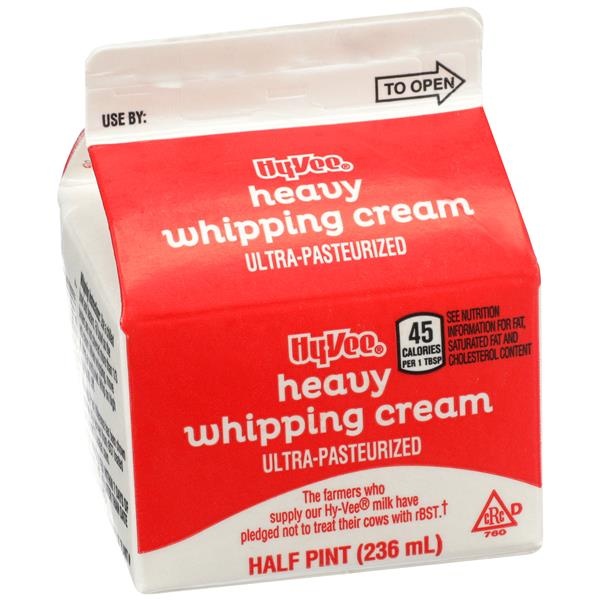 slide 1 of 1, Hy-vee Heavy Whipping Cream, 1/2 pint