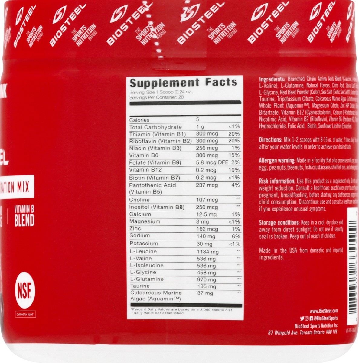 slide 8 of 9, BioSteel Sports Mixed Berry Hydration Mix 5 oz, 140 gram