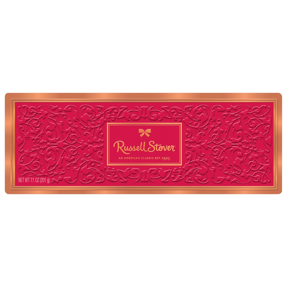 slide 1 of 3, RUSSELL STOVER Christmas Assorted Milk & Dark Chocolate Red Embossed Gift Tin, 7.1 oz. (12 pieces), 7.1 oz