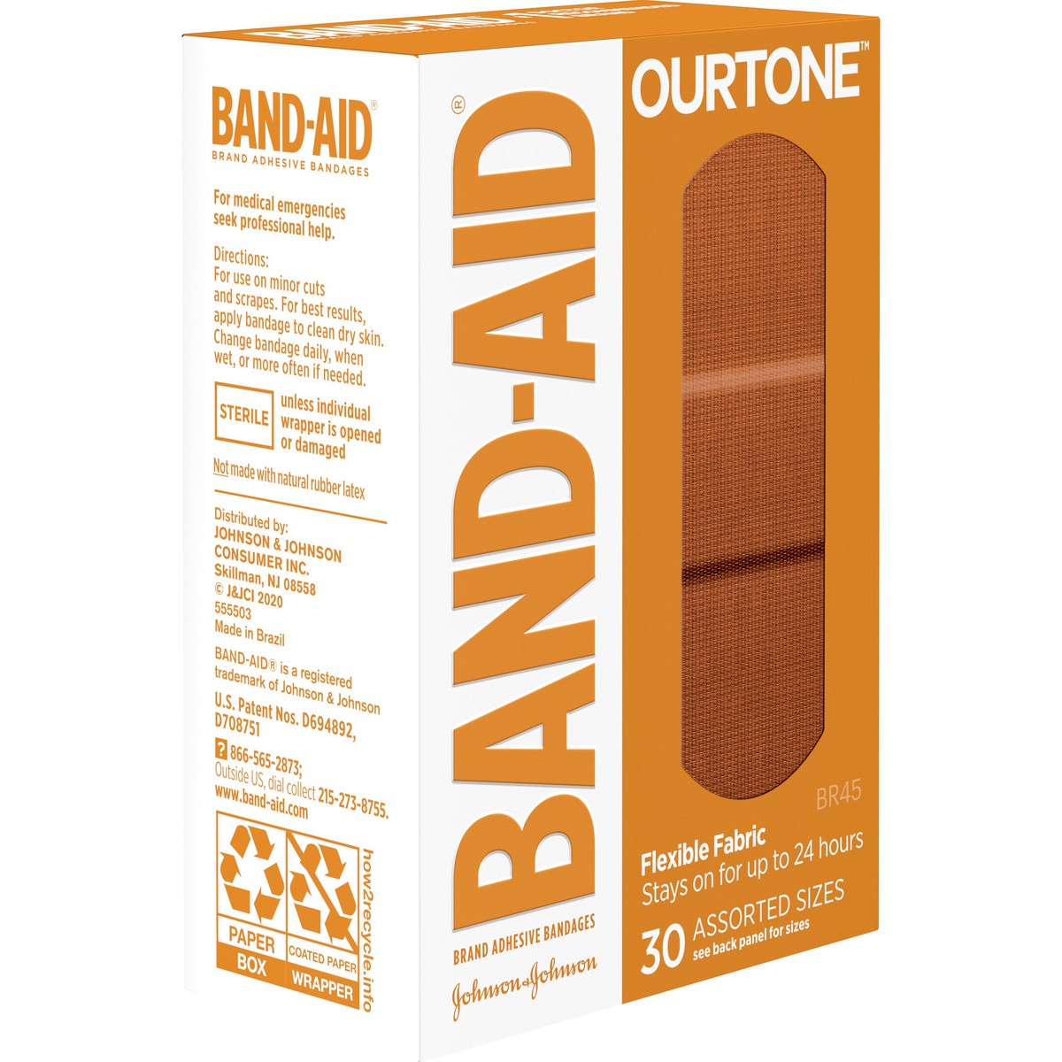 slide 4 of 4, BAND-AID Ourtone Flexible Fabric Bandages, Assorted Sizes, 30 ct