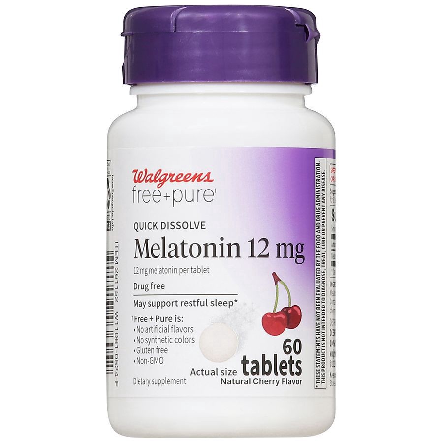 slide 1 of 5, Walgreens Free & Pure Quick Dissolve Melatonin 12 mg Tablets Cherry, 60 ct