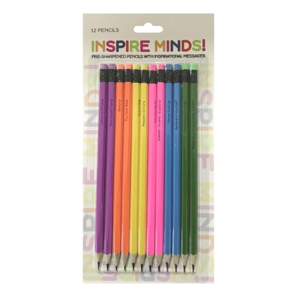 slide 1 of 1, Pure Style Inspire Minds Pre-Sharpened Pencils, 2 Mm, Assorted Barrel Colors, Pack Of 12 Pencils, 12 ct