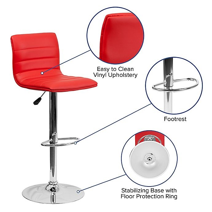 slide 6 of 11, Flash Furniture Contemporary Height Adjustable Vinyl Bar Stool - Red, 1 ct