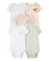 Carter's Baby 5-Pack Animals Short-Sleeve Cotton Bodysuits Multi 18M