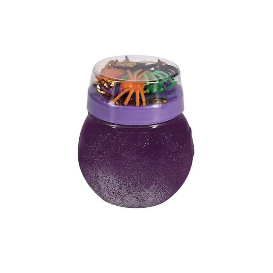 slide 1 of 3, Purple Slime Cauldron With Spiders & Confetti By Creatology, 2.7 in x 2.7 in x 3.3 in