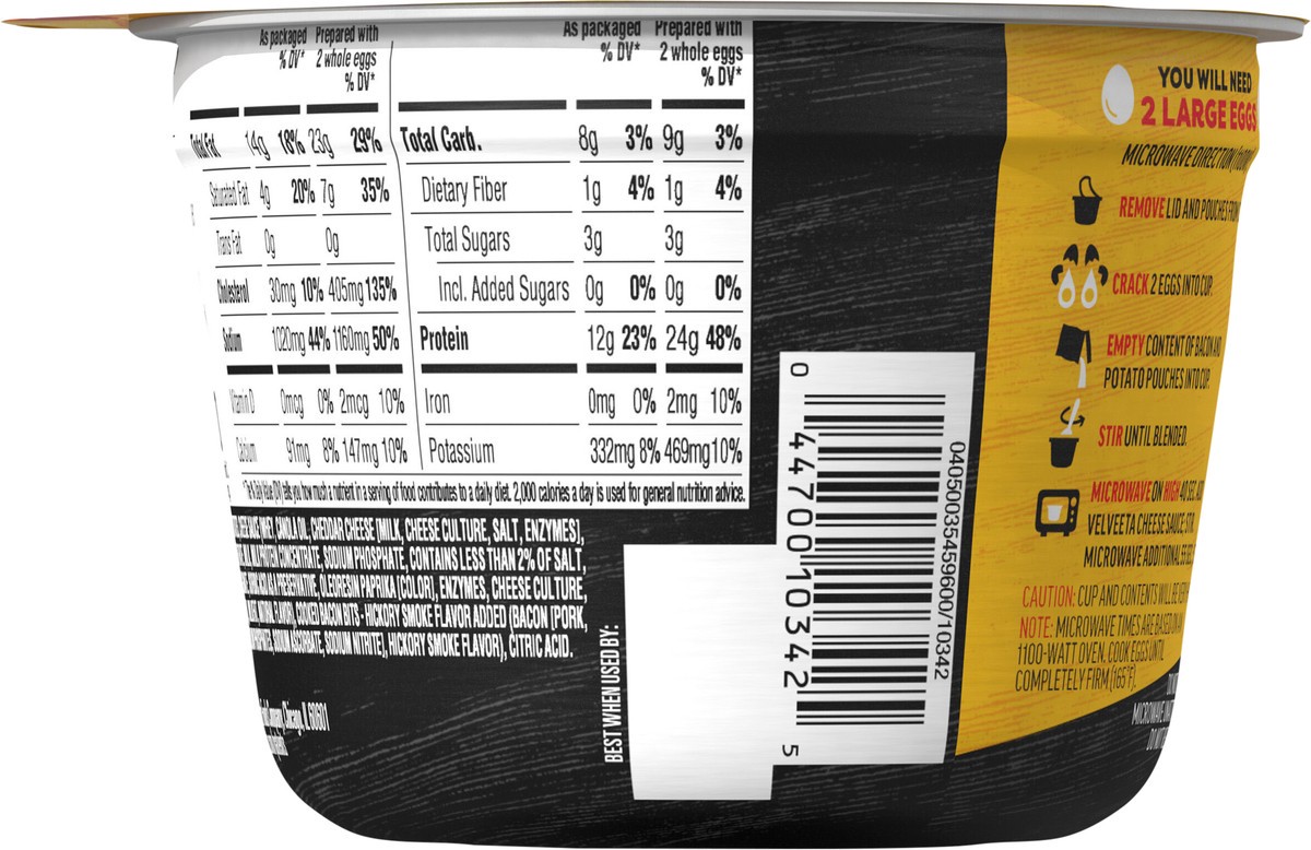 slide 7 of 9, Oscar Mayer Scramblers Bacon & Velveeta Cheese Sauce Scramble Kit, 3 oz Cup, 3 oz