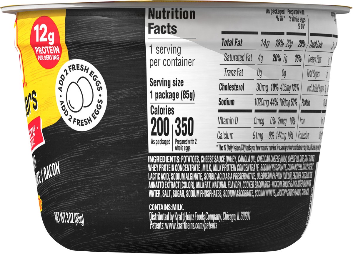 slide 2 of 9, Oscar Mayer Scramblers Bacon & Velveeta Cheese Sauce Scramble Kit, 3 oz Cup, 3 oz