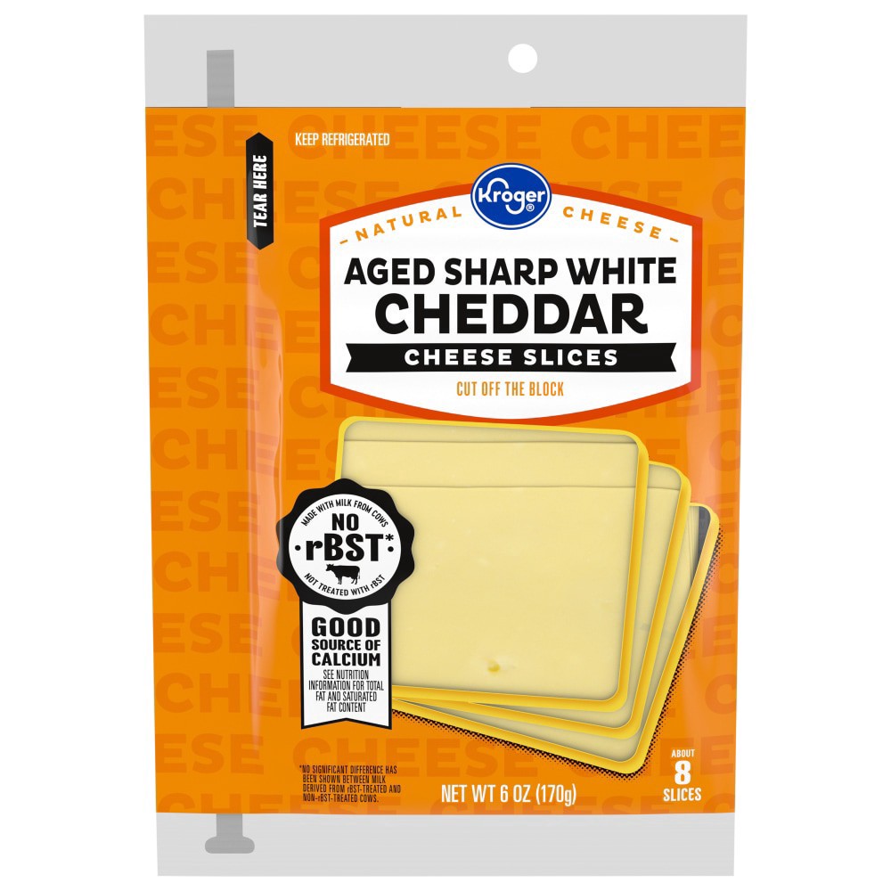 slide 1 of 2, Kroger Aged Sharp White Cheddar Cheese Slices, 6 oz