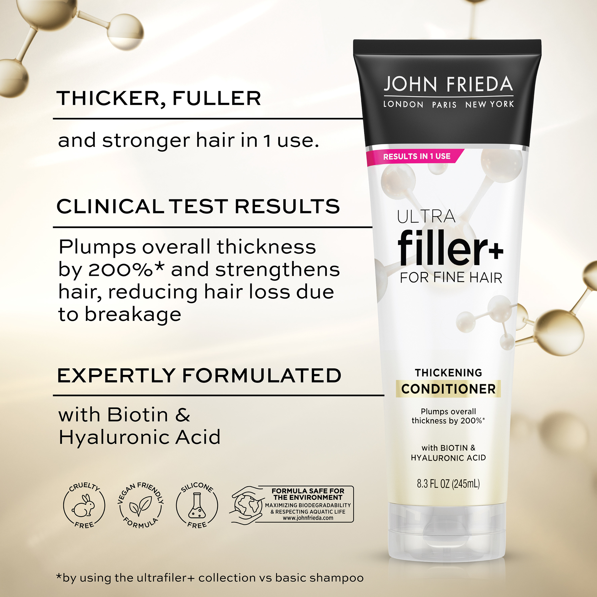 slide 3 of 5, John Frieda ULTRAfiller+ Thickening Conditioner for Fine Hair, Volumizing Conditioner, Biotin and Hyaluronic Acid Hair Thickening Conditioner for Thinning Hair, 8.3 Oz, 8.30 fl oz