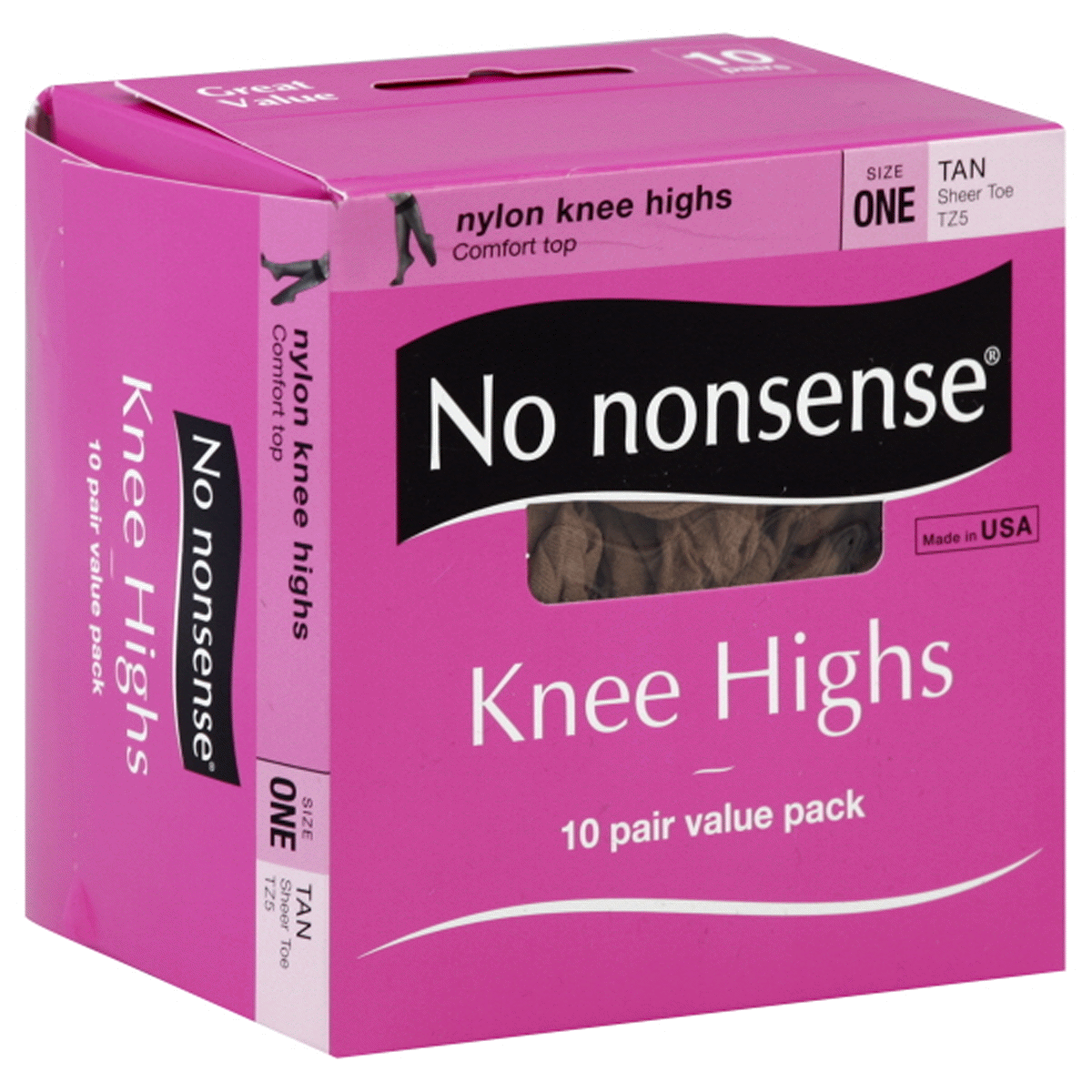 slide 1 of 1, No Nonsense Nylon Knee Highs Value Pack Tan Sheer Toe, 10 ct