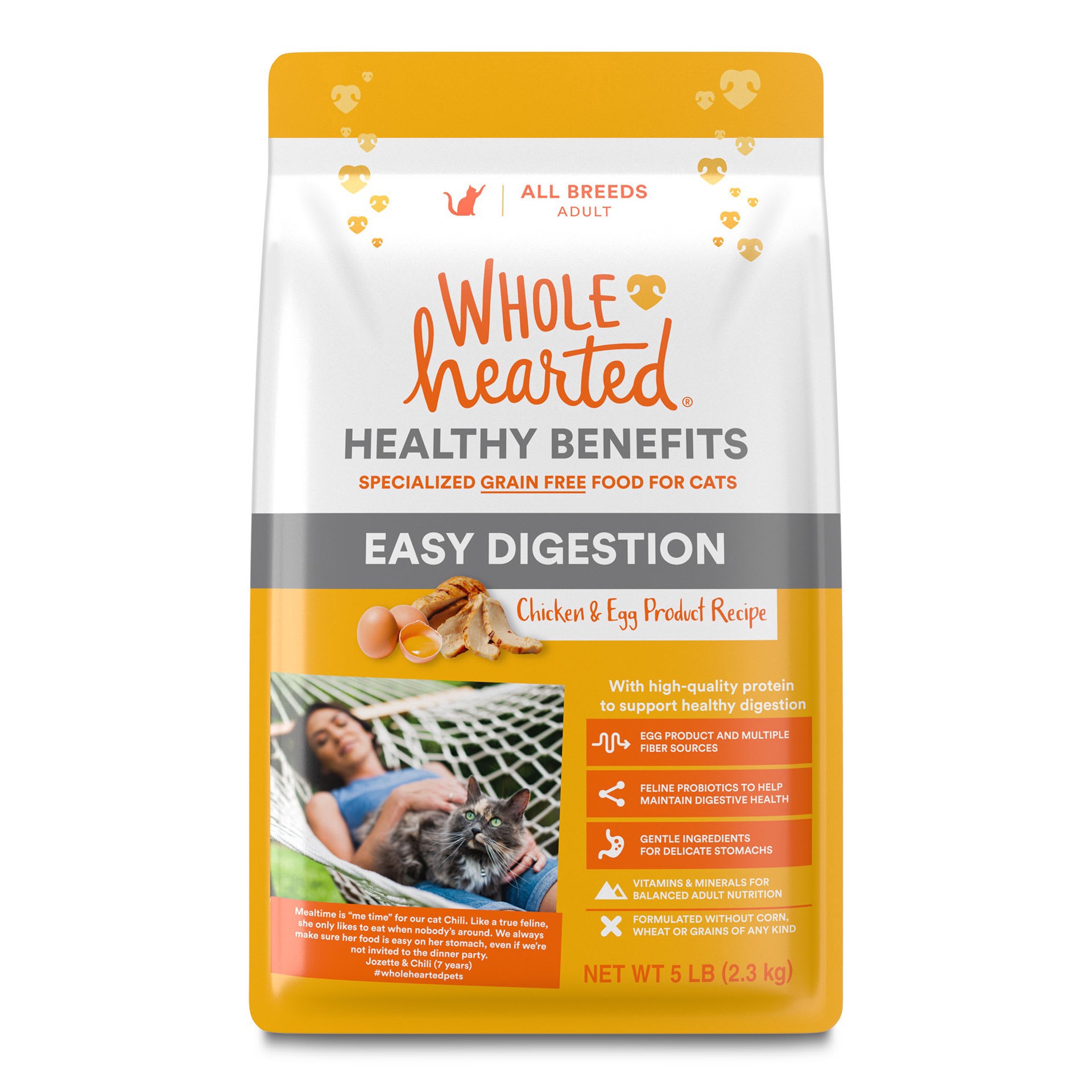 slide 1 of 1, WholeHearted Healthy Digestion Chicken and Egg Product Recipe Dry Cat Food, 5 lbs., 1 ct