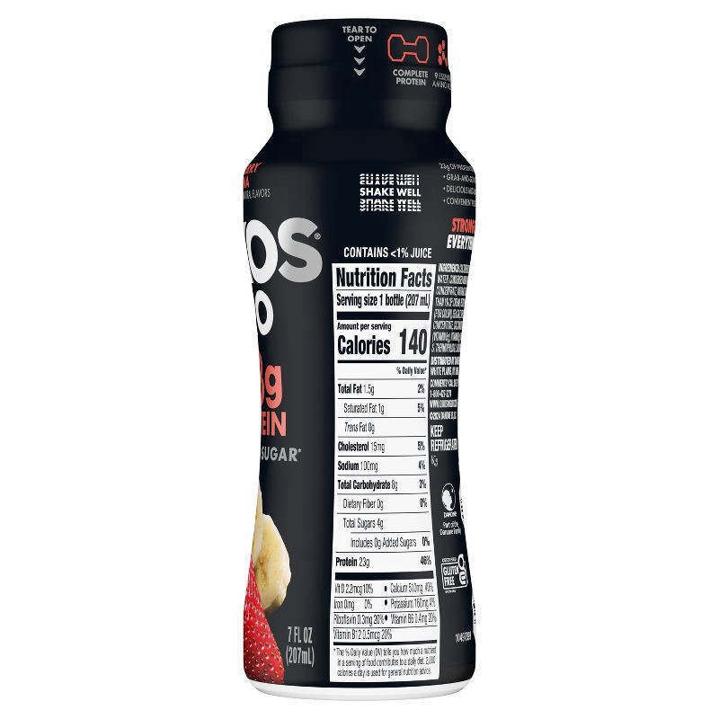 slide 4 of 7, Oikos Pro Strawberry Banana Cultured Dairy Drink, 23g Protein, 7 Fl Oz Bottle, 7 fl oz